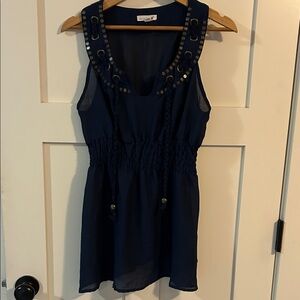 Mine Navy Blue Tank Top with Embellishments